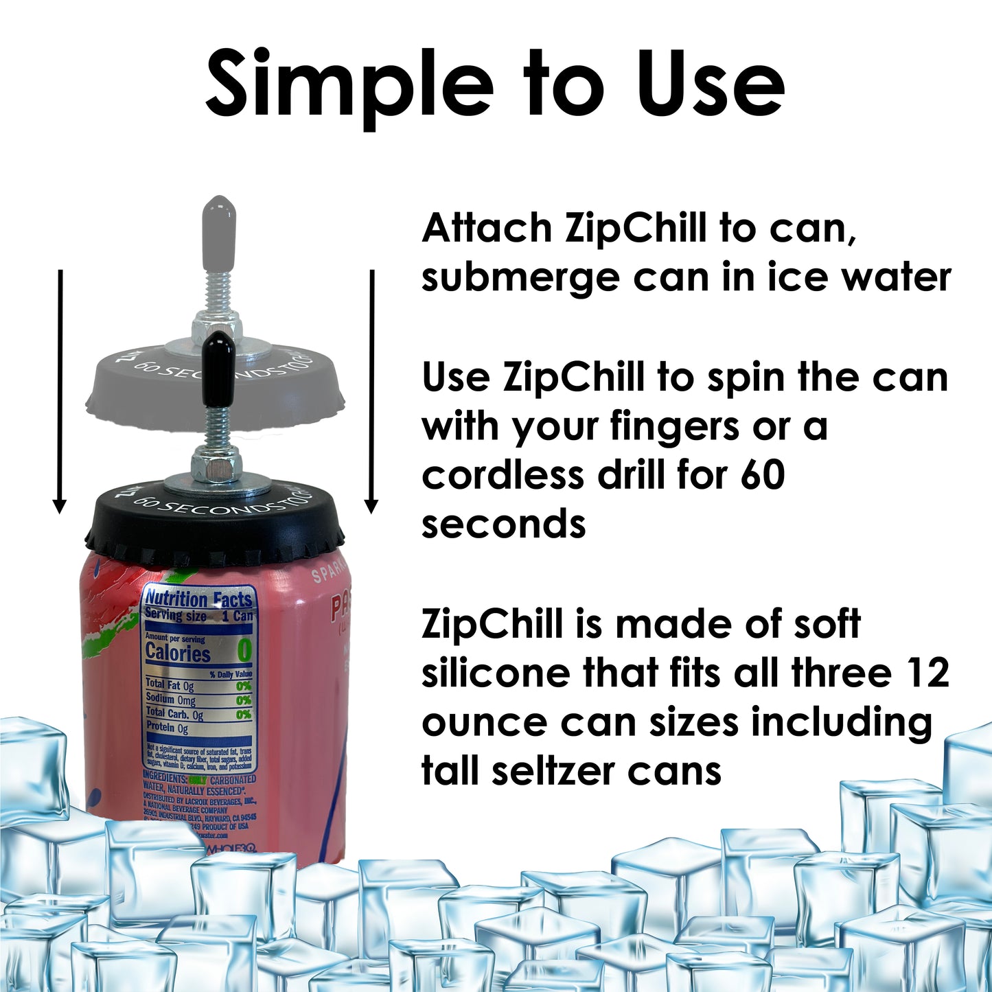 Zip Chill Rapid Drink Chiller - Cool a Beverage in Sixty Seconds - Spin it for a Minute