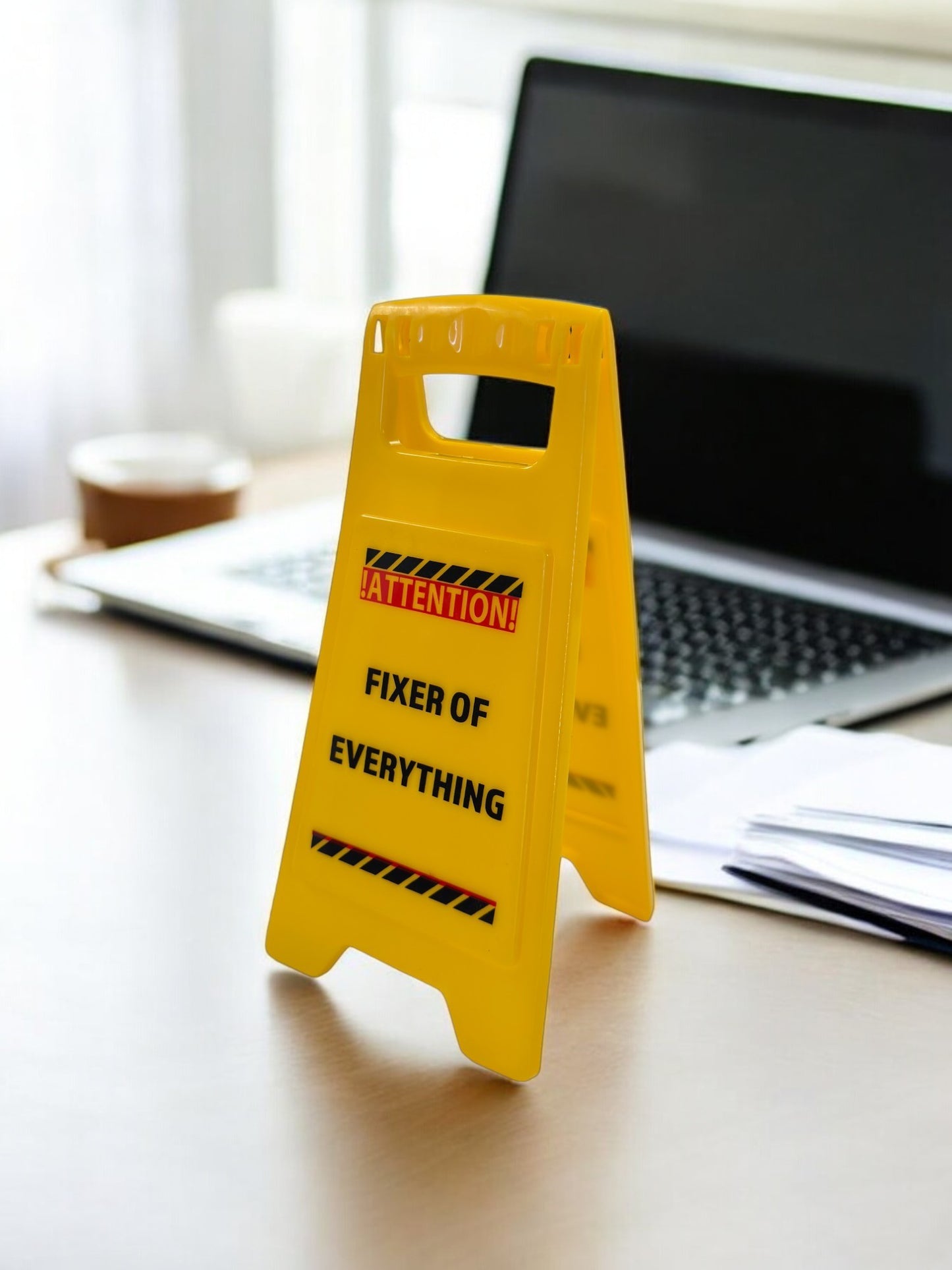 Fixer of Everything Novelty Caution Sign Funny Gag Gift for Home Office Joke White Elephant